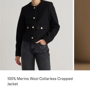 Quince Black Wool Blazer with Gold Accents